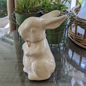 Rabbit Figurine Cream Crackle Finish Bunny Baby Shower Nursery Hallmark Sweet